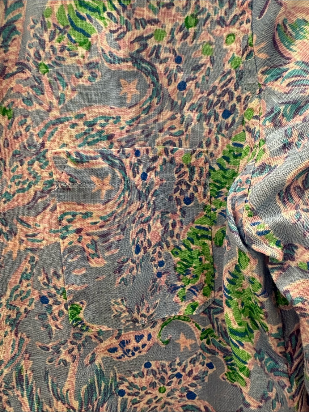 Lilly Pulitzer Sea View, Blue Floral Shirt with Pink & Green Accents Size XS - Picture 9 of 10